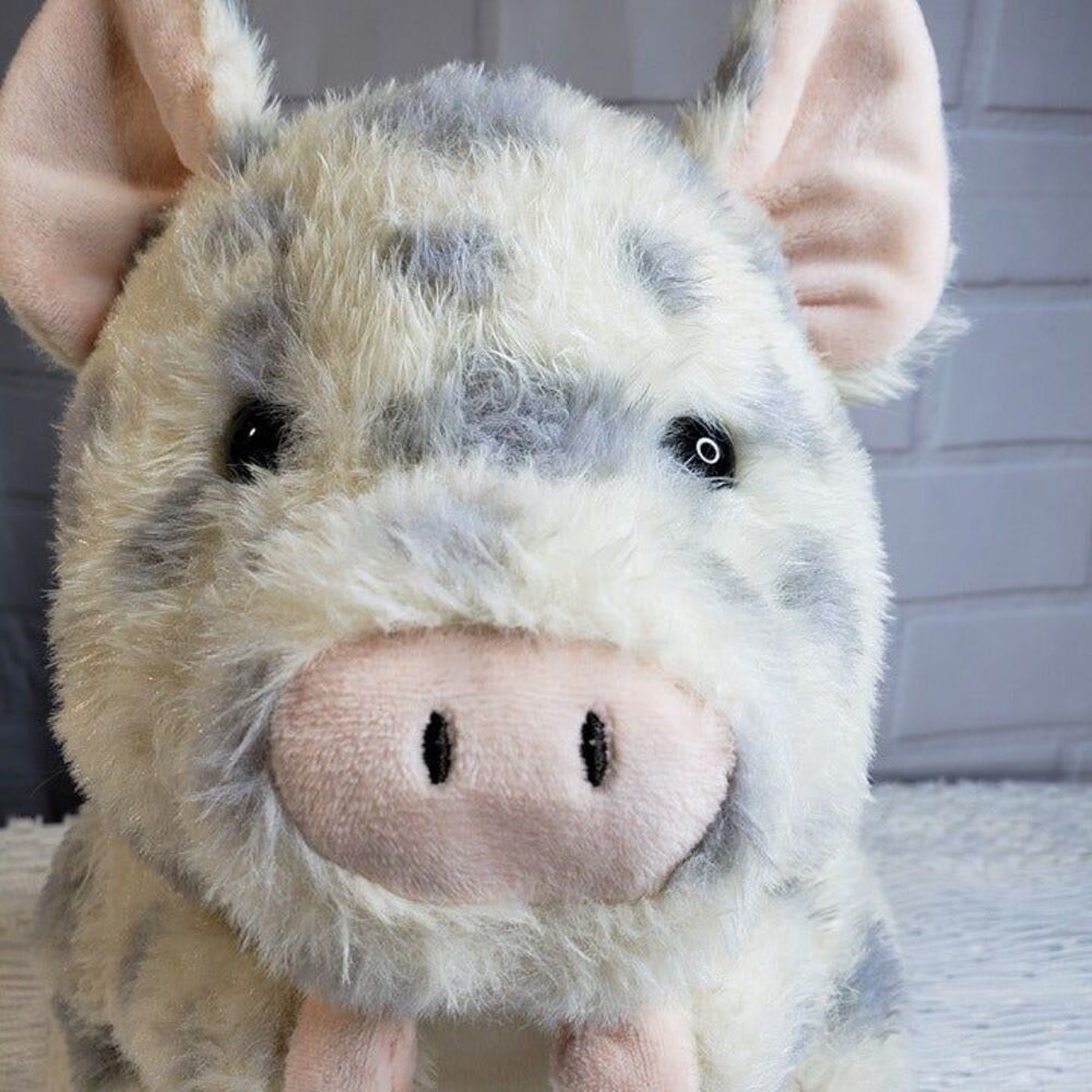Kellytoy Spotted Pig Plush 9" Gray White Standing Stuffed Animal Toy